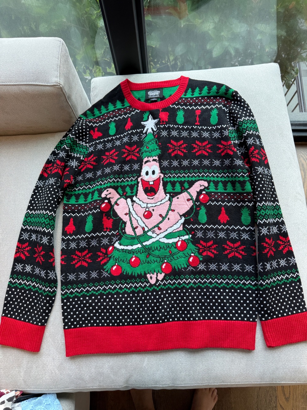 Sponge Bob Square Pants Patrick Star Fish Holiday Knit Sweater - Men M Spongebob